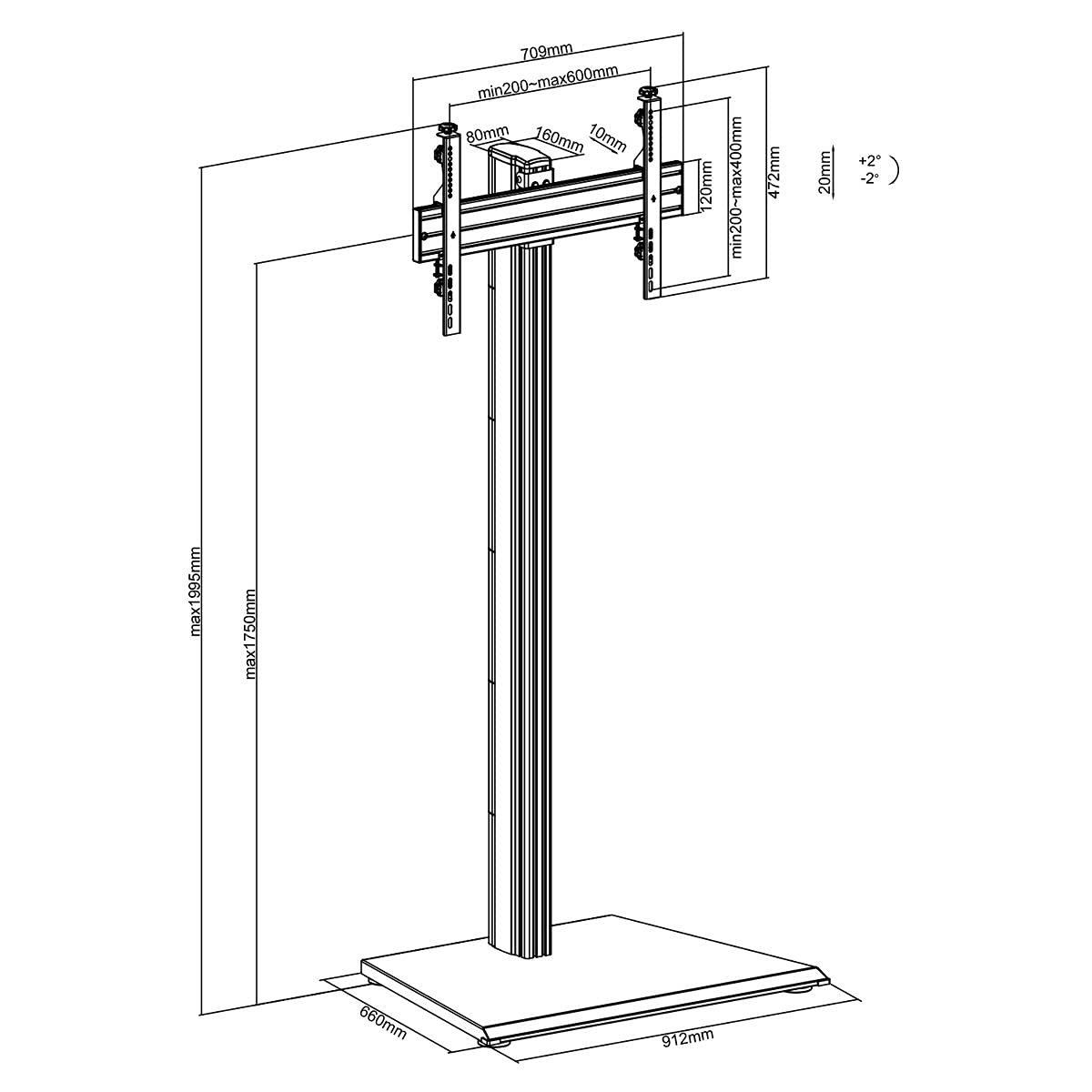 kimex-031-1100k1-pied-tv-32-75-hauteur-175cm-50kg image 2