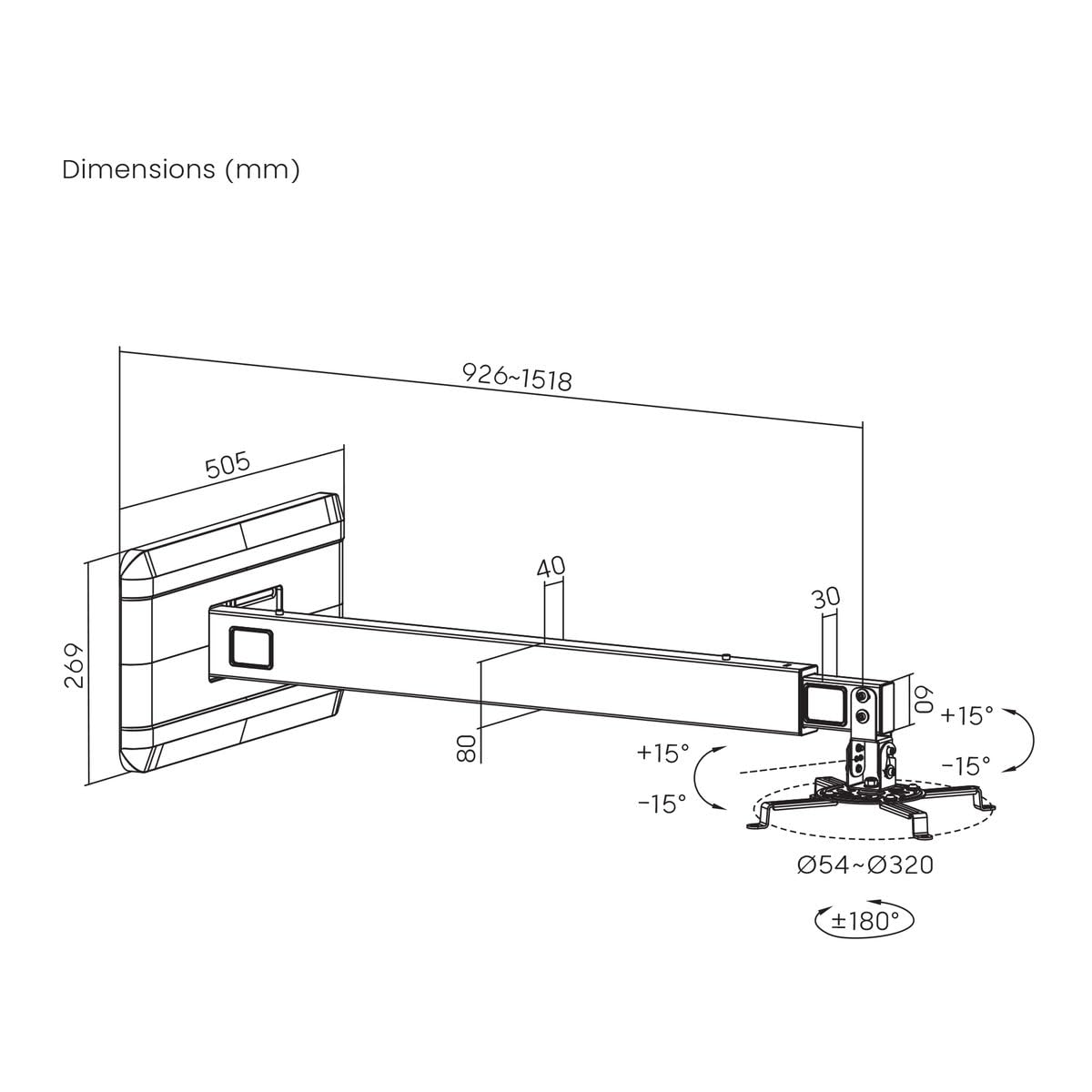 kimex-051-1004-support-vid-oprojecteur-mural-92-151-cm-noir-15-kg image 8