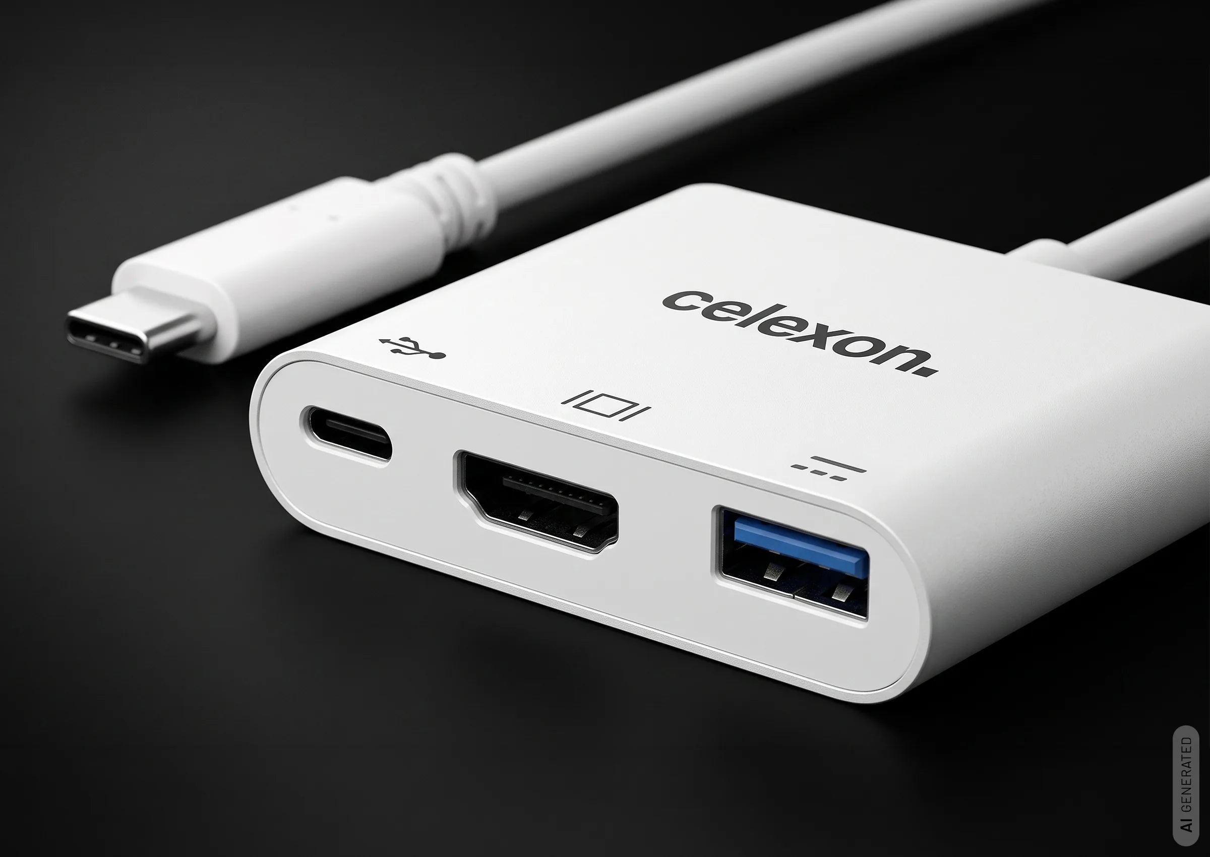 celexon-adaptateur-multiport-usb-c-hdmi-usb-a-blanc-4k-60w image 2
