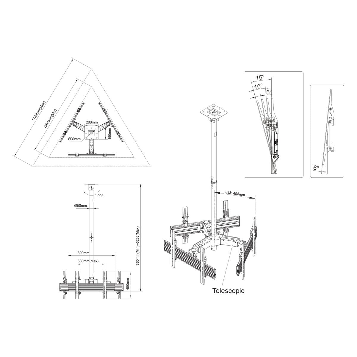 kimex-014-6013-support-tv-plafond-3-crans-50-75 image 4