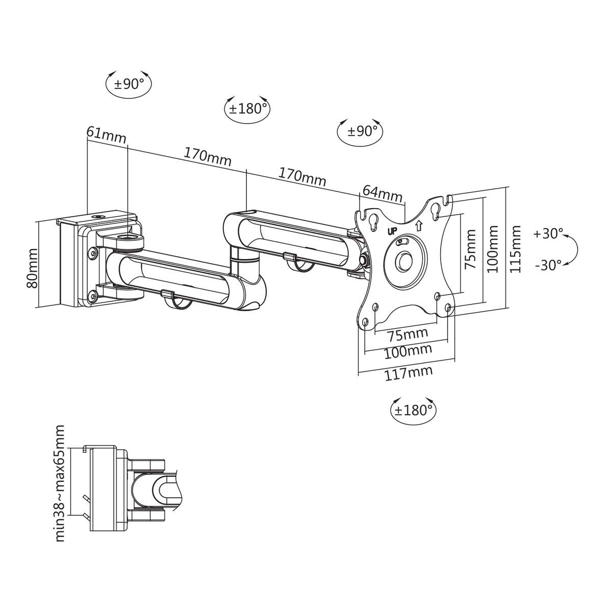 kimex-150-3308-bras-moniteur-slatwall-17-32-blanc-vesa image 3