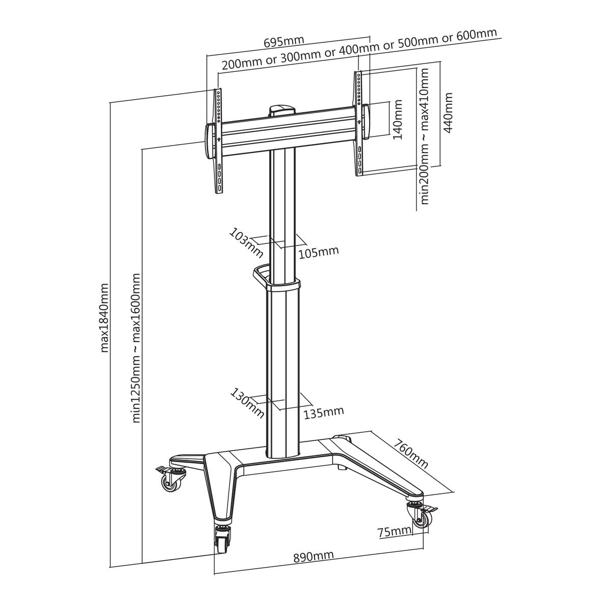 kimex-030-1203-support-tv-mobile-37-70-125-160cm-noir image 7