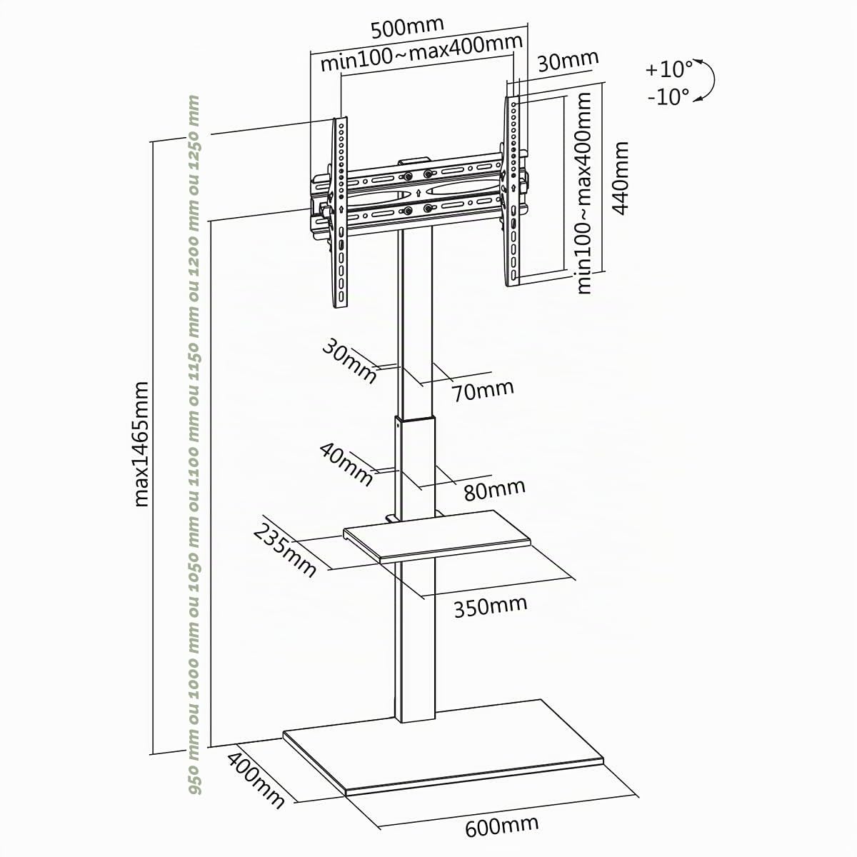 kimex-030-1744-pied-tv-32-55-hauteur-95-125cm-tag-re image 4